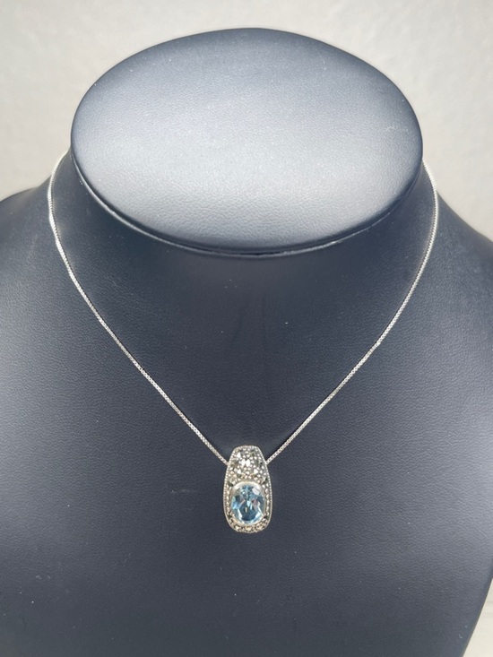 Jewelry - Sterling Silver Marcasite Blue Topaz Pendant Necklace